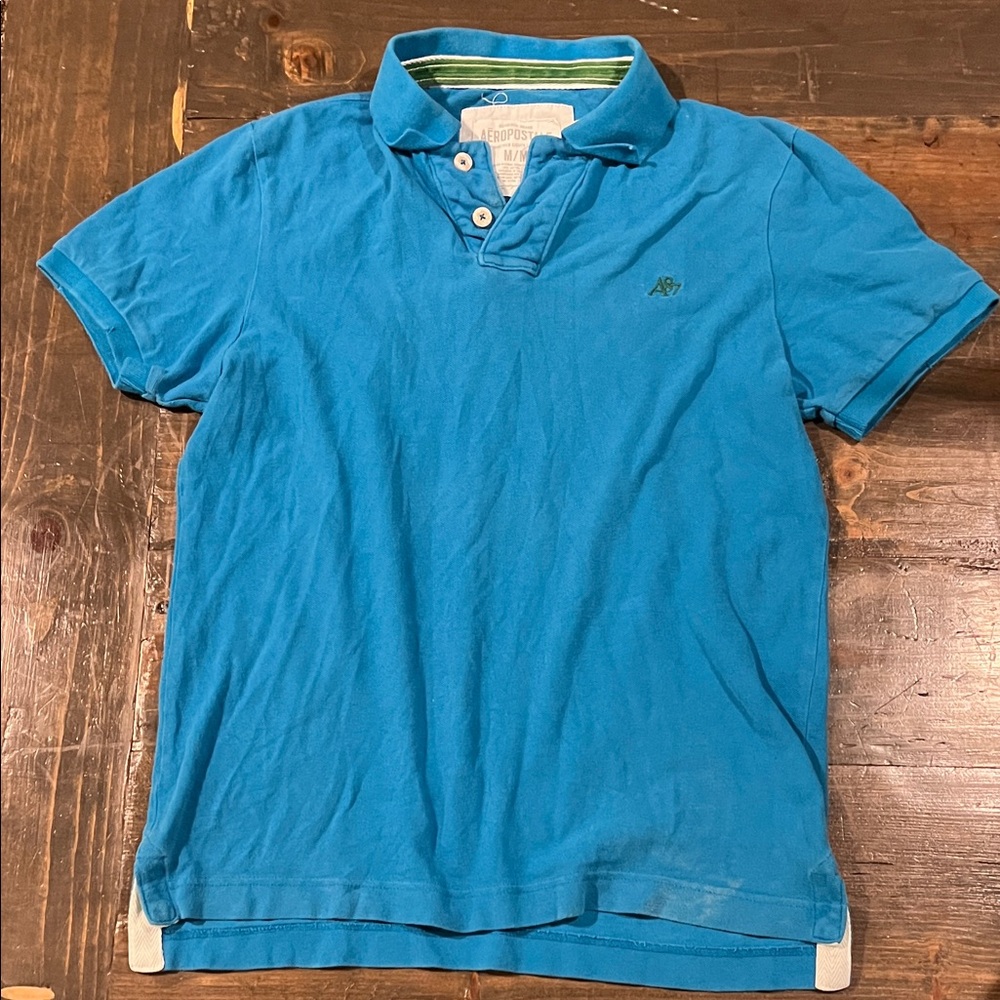 Y2K Aeropostale Men's Blue Polo Shirt